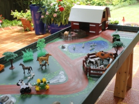 grandad's workshop handpainted wooden children's kids play table farm barn garden yard tractor animals